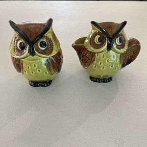 Japanese Lego 4444 Hoot Owl Creamer Sugar Set Retro Ceramic Mid Century Modern